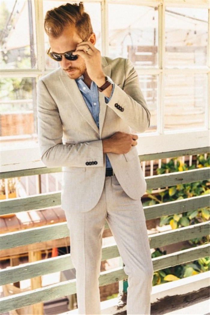 Bruno Newest Ivory Linen Men Suits for Wedding | 2 Piece Slim Groom Prom Men Tuxedo