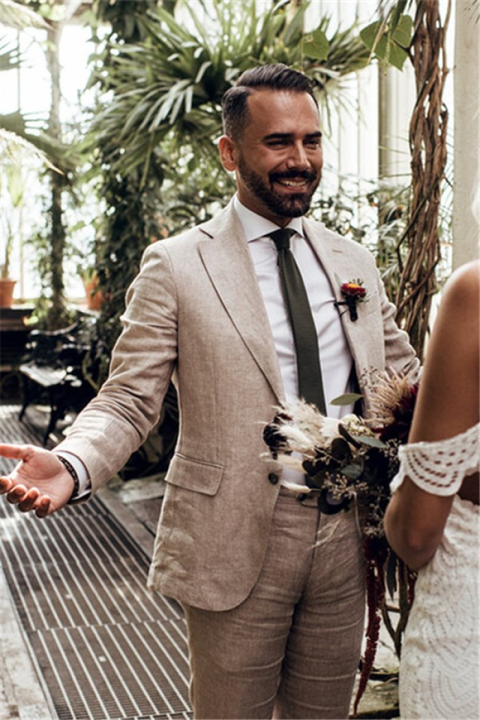 Yusuf Linen Wedding Suit | Casual Summer Beach Groom Slim Fit Suit Tuexedo