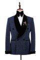 Chic Sparkle Dark Navy Black Shawl Lapel Double Breasted Wedding Suits