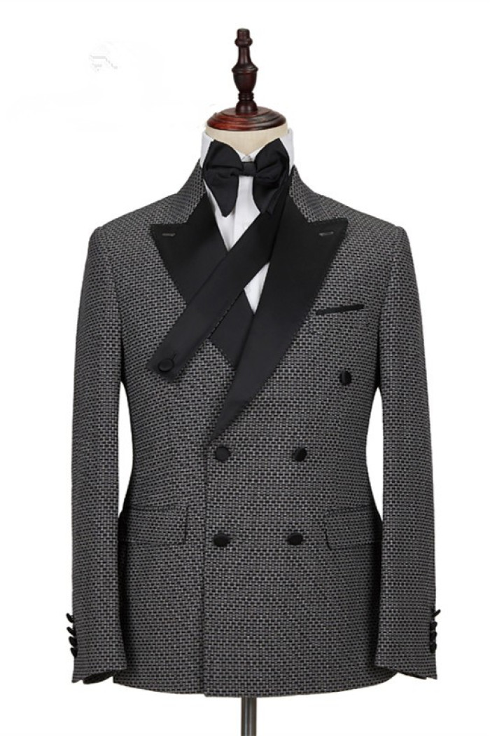 Grant Black Fashion Plaid Peaked Lapel Double Breasted Men Suits