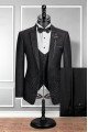 Classic Notch Lapel Black Groom Suit | Close Fitting Jacquard Wedding Tuxedo
