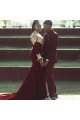 Stylish Burgundy Close Fitting Notched Lapel Prom Outfits for Guys