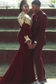 Stylish Burgundy Close Fitting Notched Lapel Prom Outfits for Guys