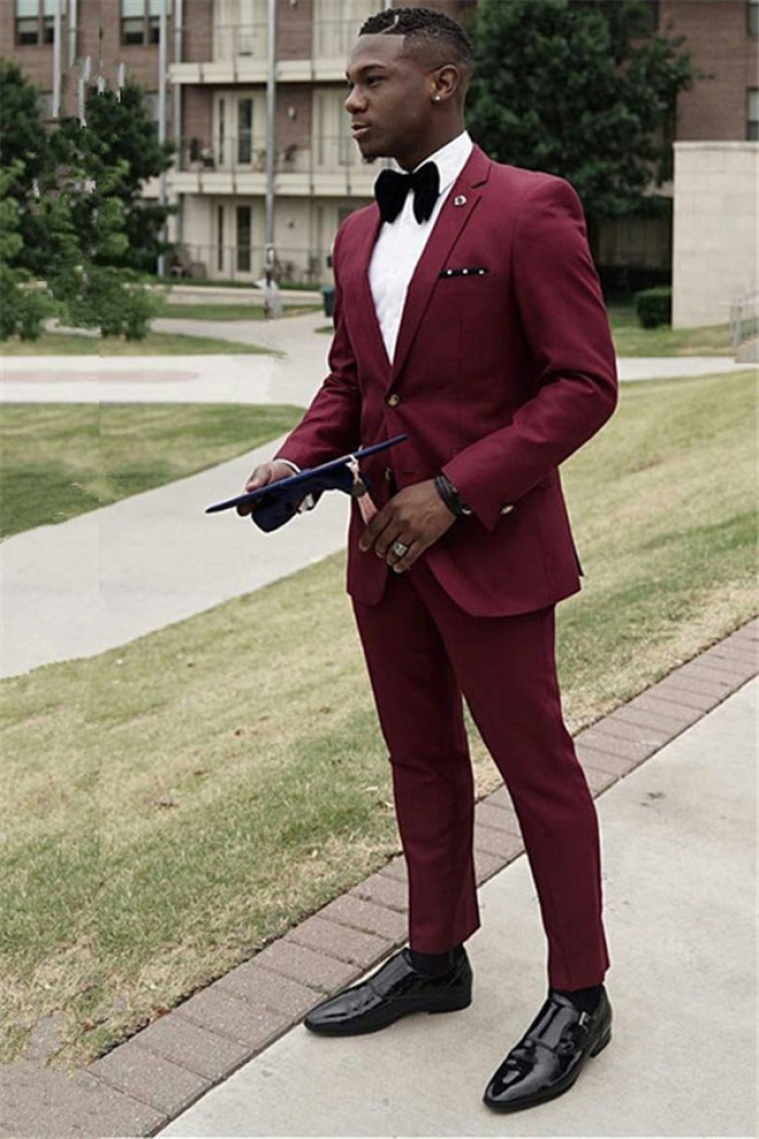 Tyler Formal Burgundy Close Fitting Two Pieces Mens Suit Online