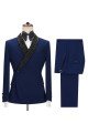 Fashionable Dark Navy Bespoke Close Fitting Men Suits with Black Lapel
