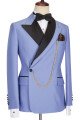 Chic Blue Peaked Lapel Close Fitting Bespoke Men Suits