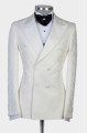 Bespoke White Jacquard Double Breasted Peaked Lapel Wedding Suit for Men