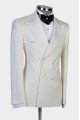 Bespoke White Jacquard Double Breasted Peaked Lapel Wedding Suit for Men