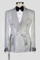 Newest Silver Shawl Lapel Double Breasted Jacquard Wedding Suits
