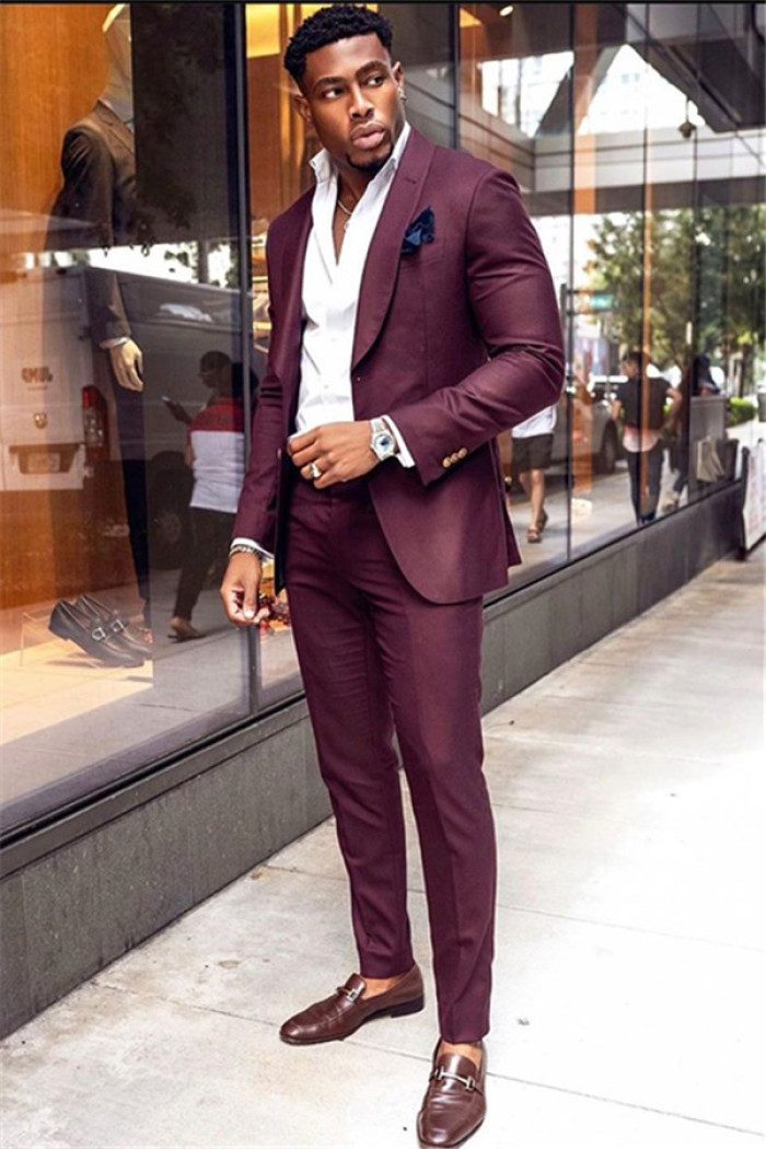 Fashion Burgundy Two-Pieces Men Suits | Shawl Lapel Bespoke Prom Outfit