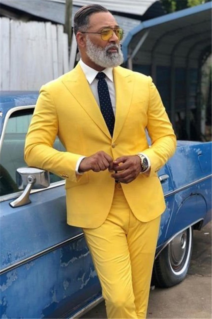 Fashion Yellow Prom Outfit for Prom | Peaked Lapel Men Suit
