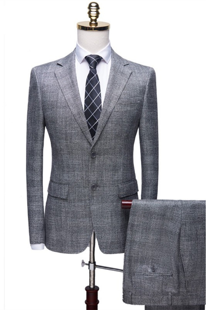 Dorian Simple Gray Notch Lapel Plaid 3 Pieces Formal Business Men Suits