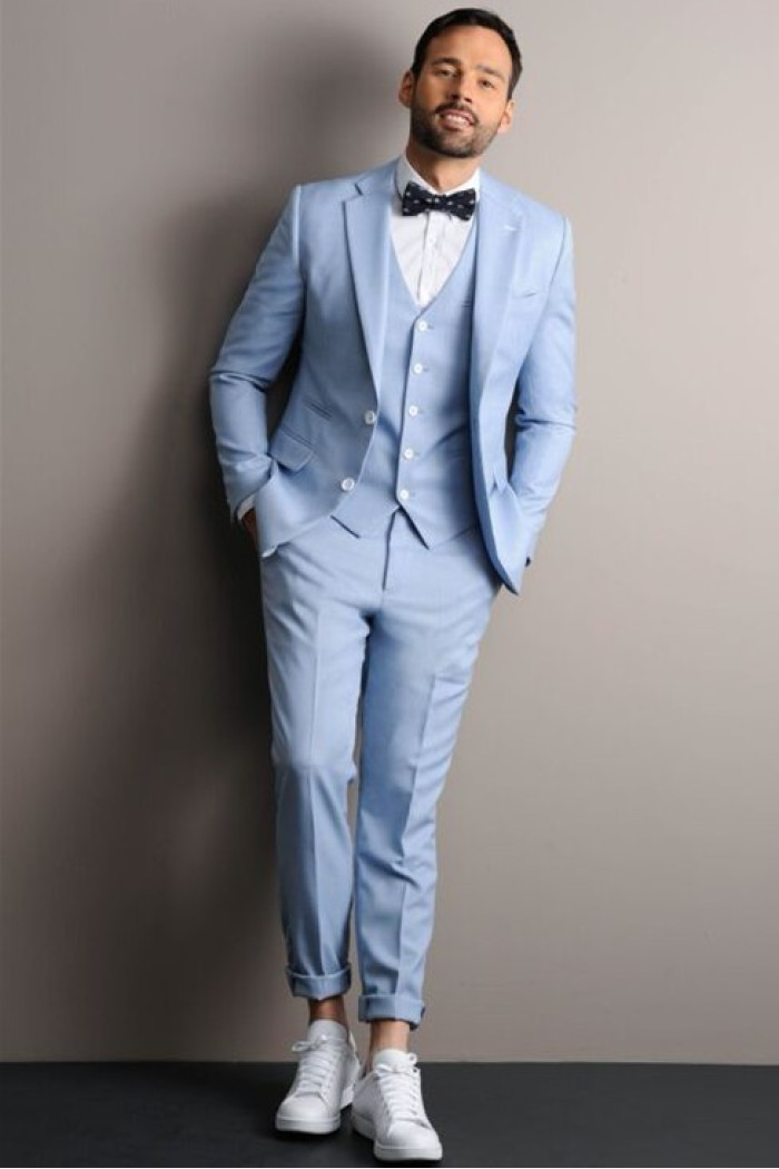 Sky Blue 3 Pieces Notched Lapel Chic Men Suits for Prom