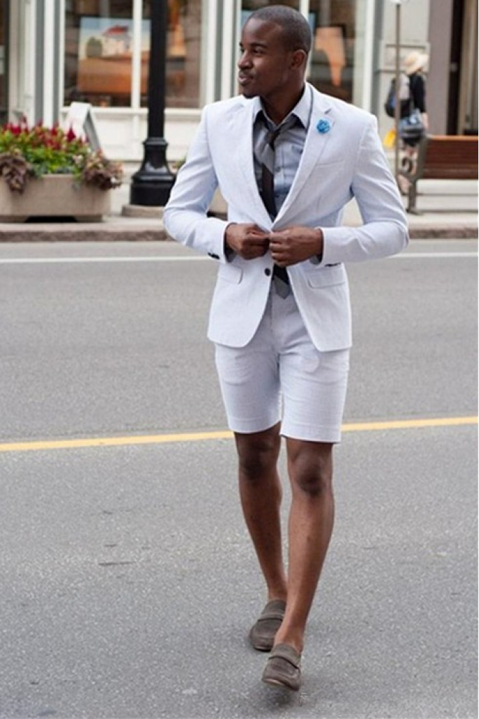Kelvin Newest White Summer Notched Lapel Stylish Suits with Short Pants