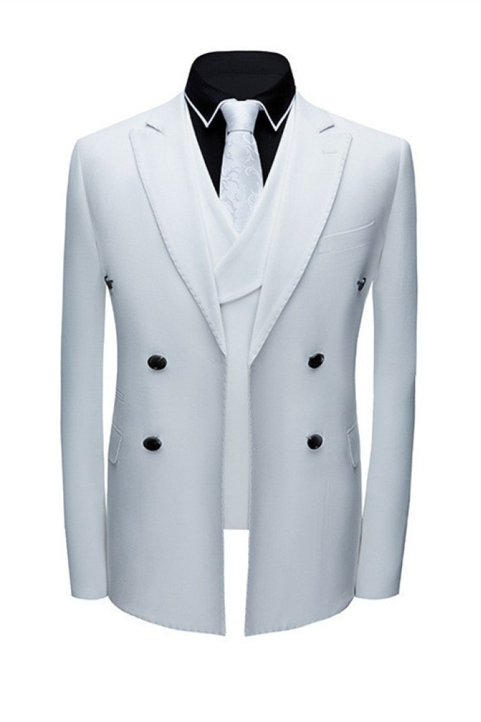 New Arrival Chic White Notched Lapel Double Breasted Formal Men suits