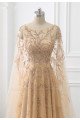 Elegant Jewel Long Sleeves Beading A-line Tulle Ruffle Prom Dresses