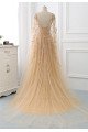 Elegant Jewel Long Sleeves Beading A-line Tulle Ruffle Prom Dresses
