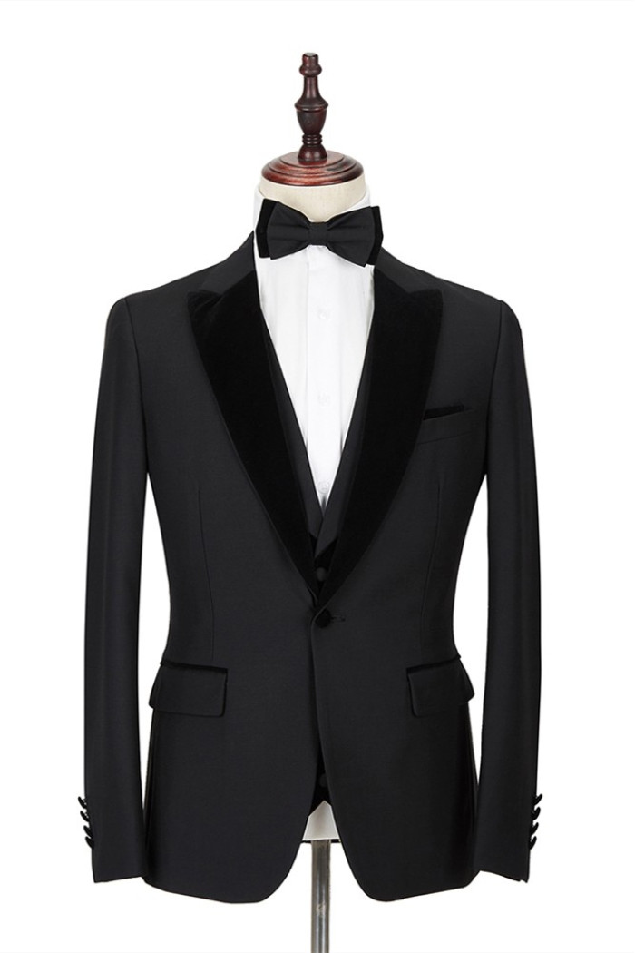 Two Pieces Velvet Peak Lapel Classic Black Groom's Wedding Suit Tuxedos