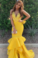 Yellow Sexy Halter V-neck Lace Ruffles Elastic Satin Prom Dress Yellow Sexy Halter V-neck Lace Ruffles Elastic Satin Prom Dress