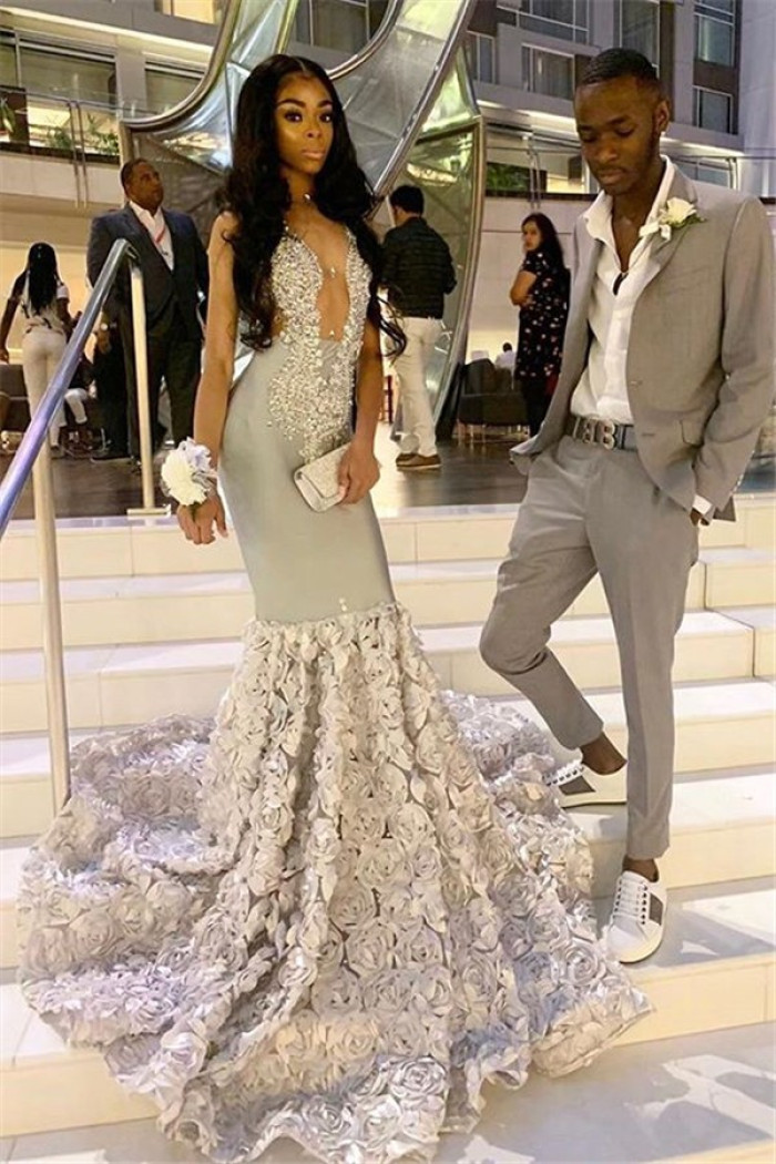 Alluring Sexy V-neck Beads Appliques Flowers Mermaid Prom Dresses Alluring Sexy V-neck Beads Appliques Flowers Mermaid Prom Dresses
