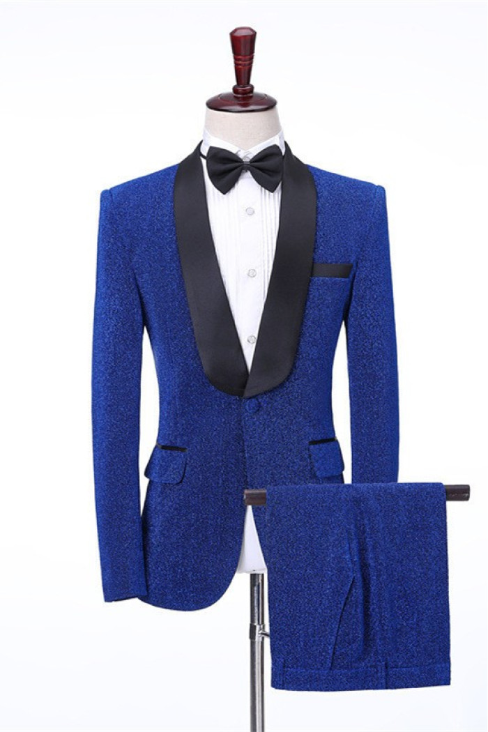 Kameron Royal Blue Shawl Lapel Shiny Close Fitting Wedding Men Suits