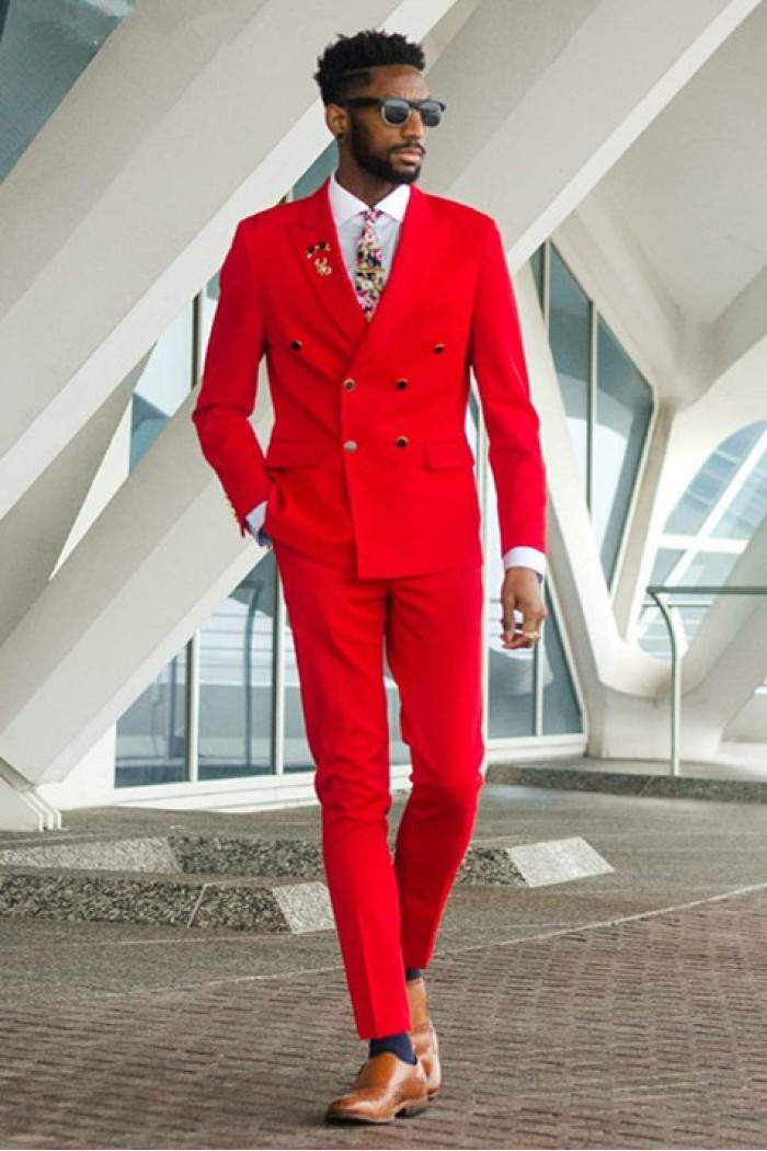 Stylish Red Peaked Lapel Double Breasted Men Suits for Prom