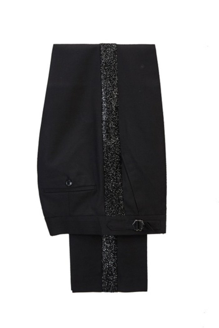 Chic Sky Blue Stitching Sparkle Black Peak Lapel Two Pieces Men's Suit