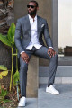 Caleb Dark Gray Peaked Lapel Close Fitting Stylish Formal Business Men Suit