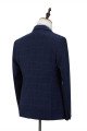 Classic Blue Plaid Peak Lapel Three Pieces Men's Suit with Double Breasted