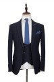 Formal Dark Navy Plaid Peak Lapel Three Pieces Men's Suit with Double Breasted