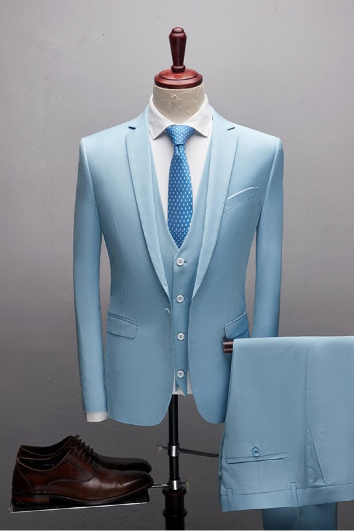 Desmond Stylish Notched Lapel Sky Blue 3 Pieces Prom Men Suits for Boys