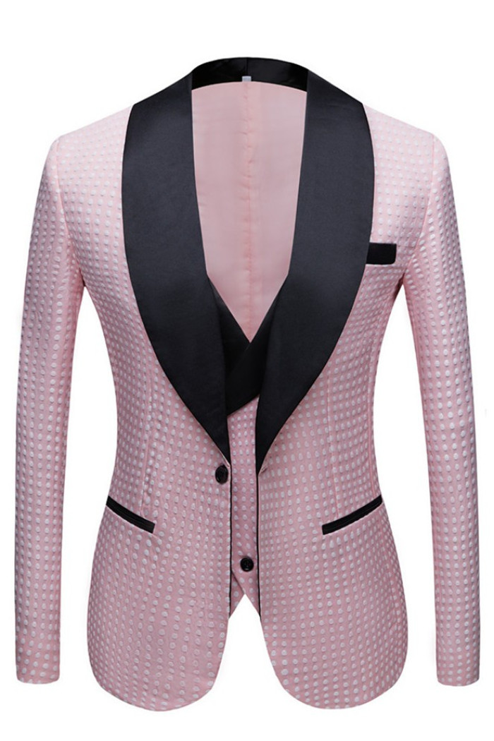 Hudson Fashion Pink Shawl Lapel Dot Wedding Men Suits 