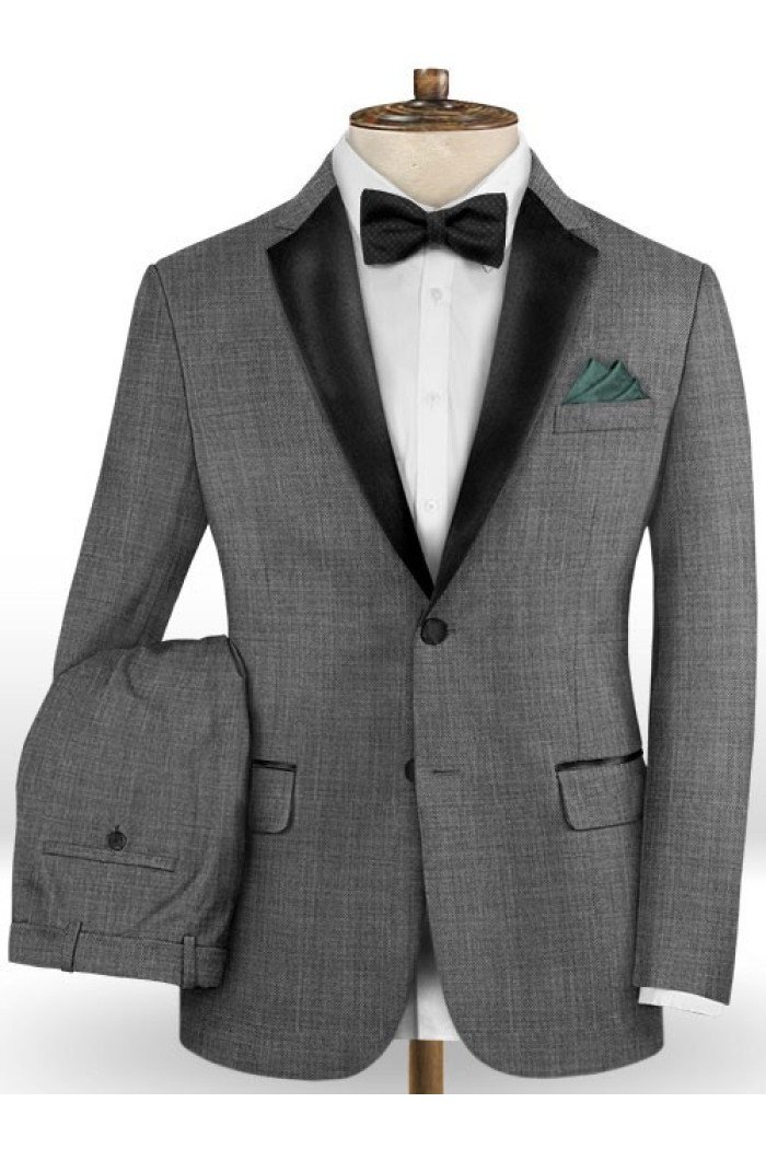 Jaron Dark Grey Formal Business Men Suits | Slim Fit Black Lapel Tuxedo