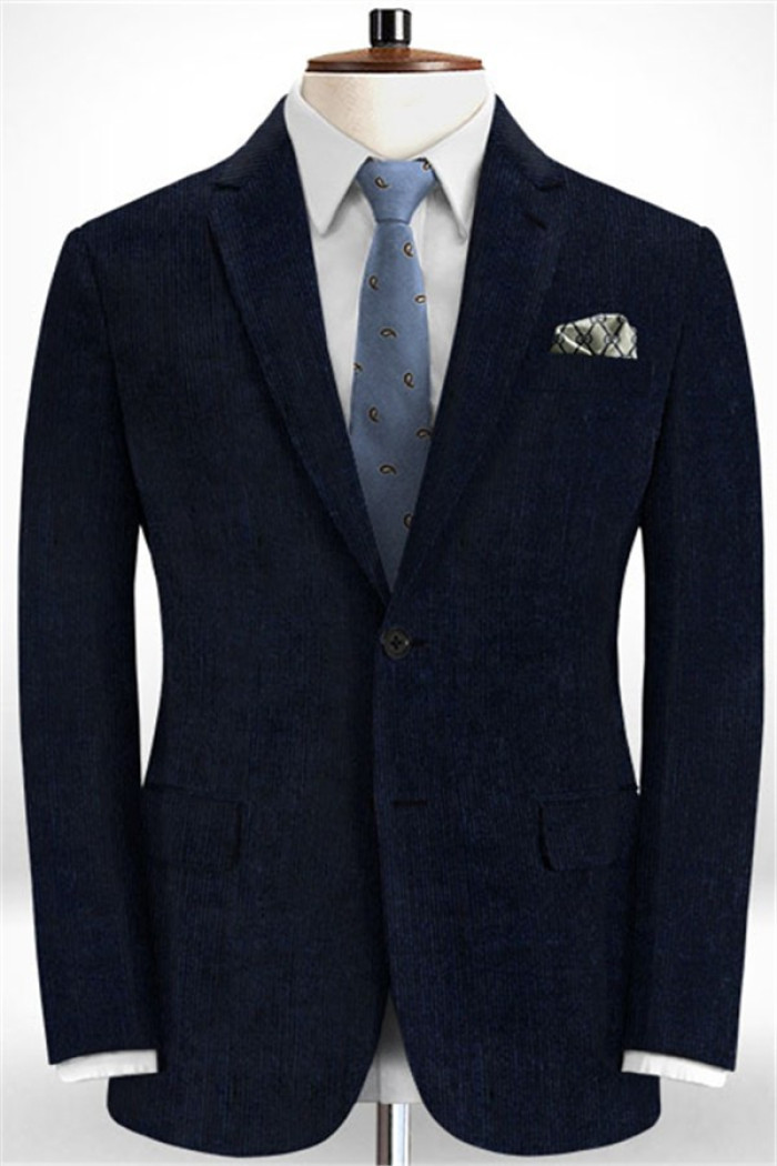 Matias Navy Blue Men Suits | Two Pieces Corduroy Business Tuxedo