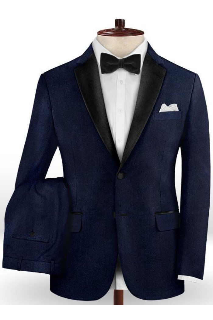 Classic Dark Blue 2 Piece Latest Designs Men Suits | Notched Lapel Slim Fit Tuxedos