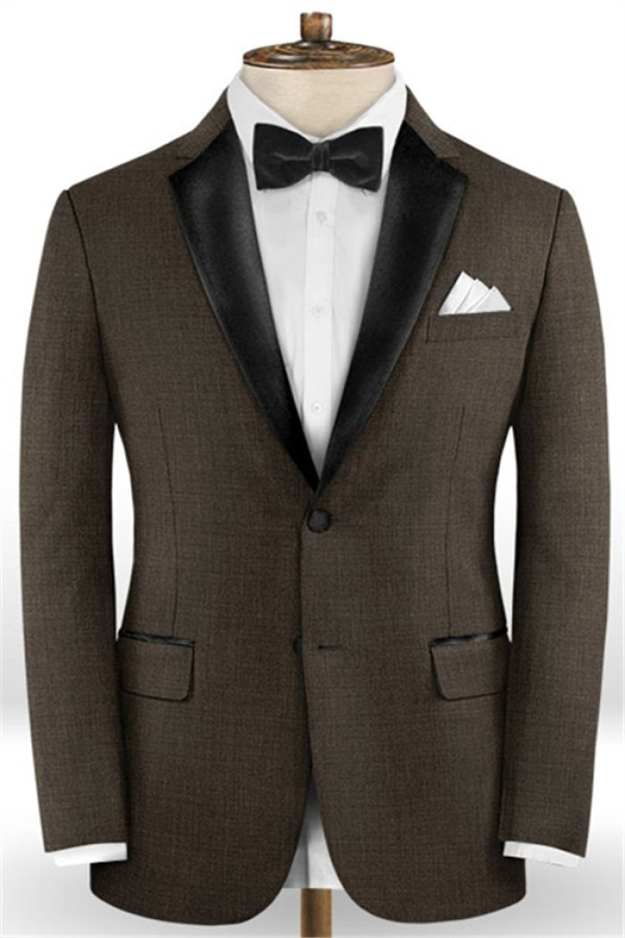 Adrien Chocolate Business Formal Men Suits | Bespoke Black Lapel Tuxedo