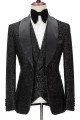 Kane Sparkly Black 3 Pieces Shawl Lapel Bespoke Wedding Suit for Men