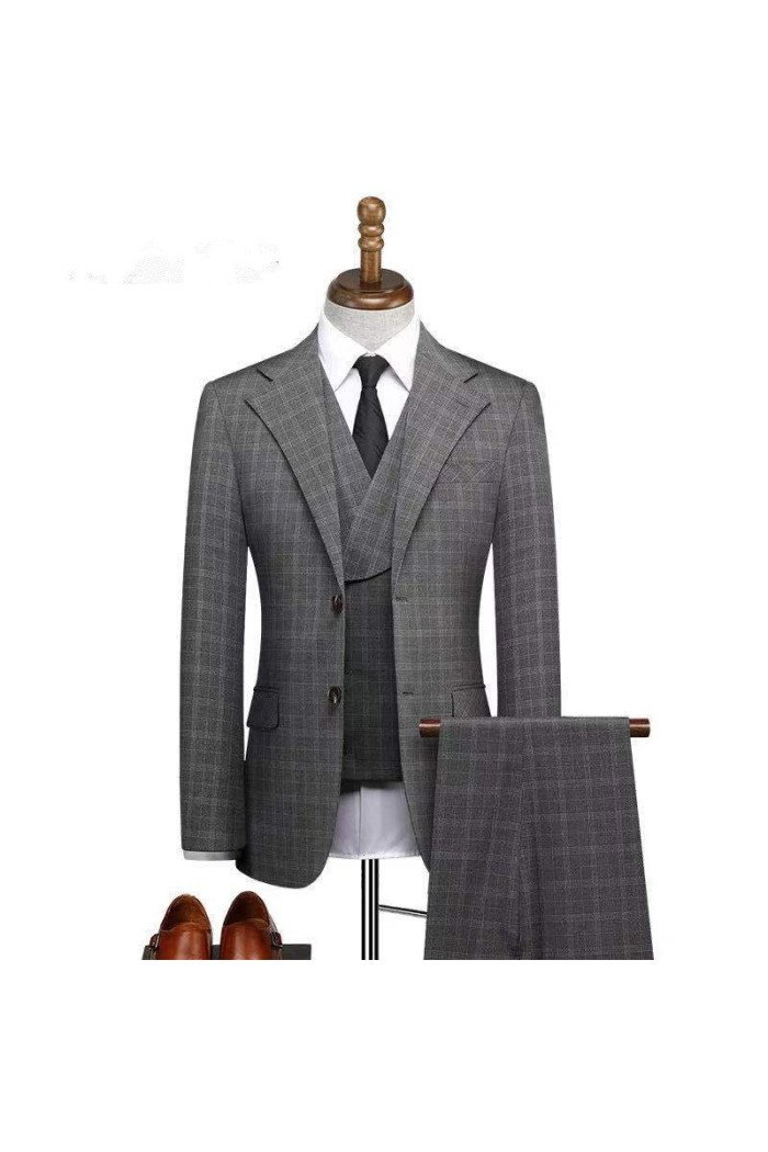 Zachariah Stylish Notched Lapel Plaid 3 Pieces Formal Business Men Suits