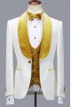 Latest Design 3 Pieces Jacquard White Wedding Men's Suit with Velvet Lapel