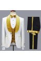 Latest Design 3 Pieces Jacquard White Wedding Men's Suit with Velvet Lapel