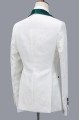 Gorgeous Chic Jacquard 3 Pieces White Wedding Suit with Green Lapel