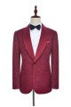 Luxury Burgundy Jacquard One Button Silk Shawl Lapel Mens Suits for Wedding and Prom