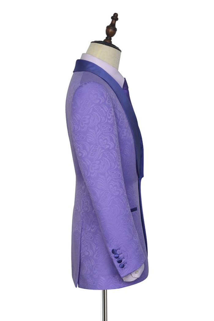 Lavender Jacquard Silk Shawl Lapel Bespoke Prom Suits
