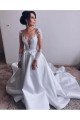 Elegant V-Neck Long Sleeves A-Line Appliques Lace Wedding Dresses