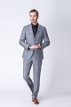 Patch Pocket Grey Plaid Two Piece Business Suits for Men