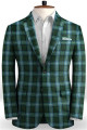 Kareem Dark Green Grid Men Suits | Business Linen Tuxedo with 2 Pieces