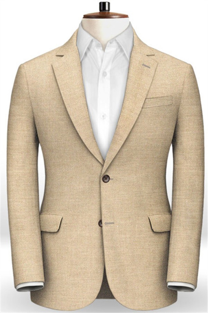 Tristian Champagne Formal Linen Business Suit | Casual Summer Beach Groom Blazer Tuxedo