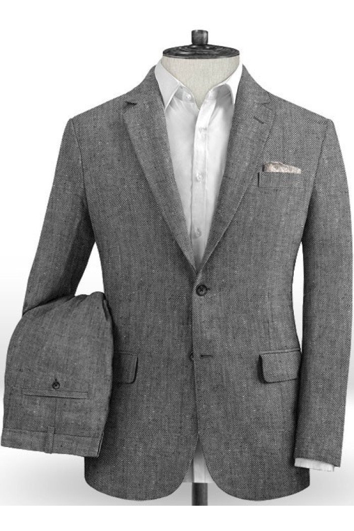 Rylee Grey Linen Men Blazer Suits | Bespoke Beach Wedding Groom Tuxedo