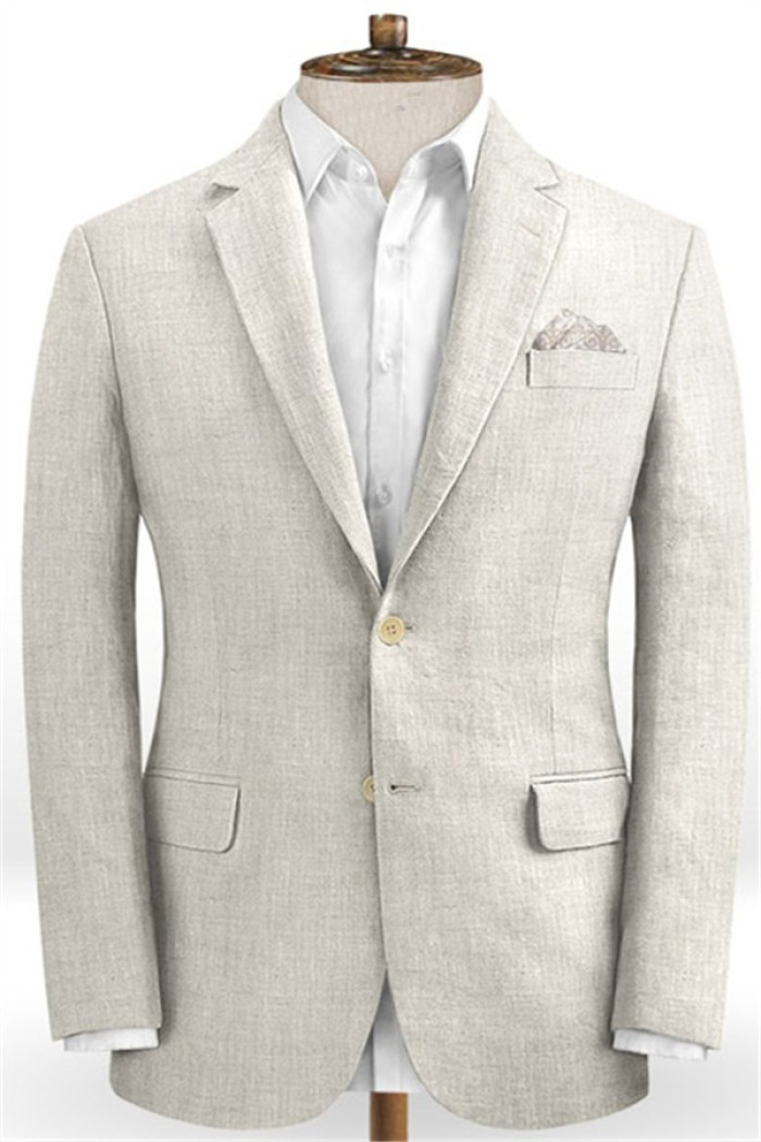 Ivory Linen Wedding Men Suits | Summer Beach Groom Tuxedo Bespoke