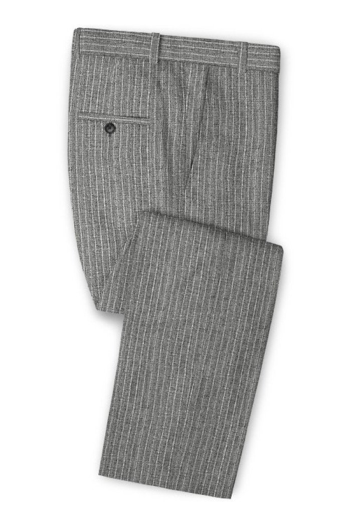 Marley Grey Linen Two Pieces Striped Formal Men Suits